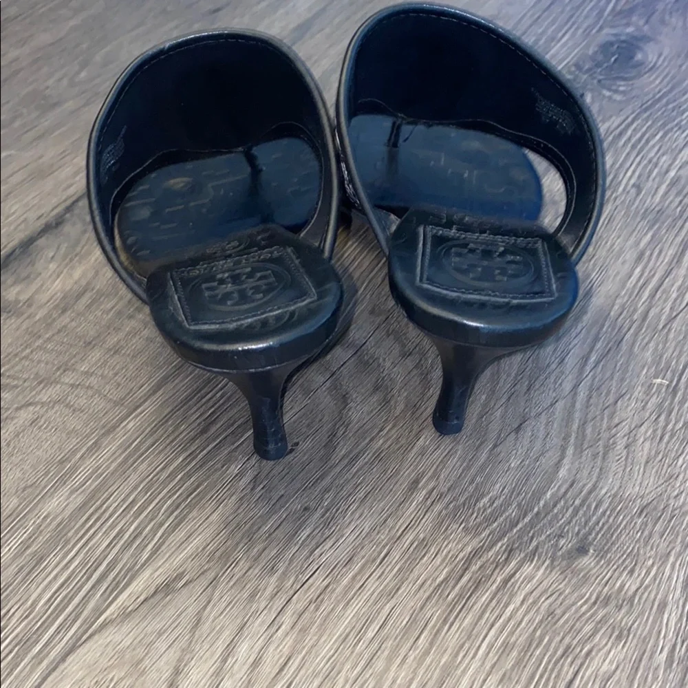 Tory Burch Black and White Woven Logo Thong Sandals